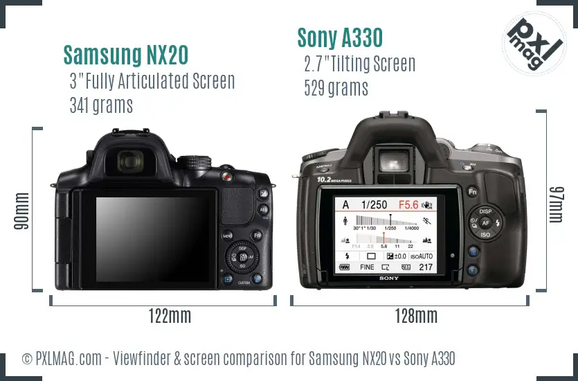 Samsung NX20 vs Sony A330 Screen and Viewfinder comparison