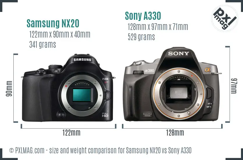 Samsung NX20 vs Sony A330 size comparison