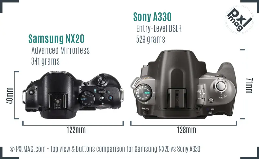 Samsung NX20 vs Sony A330 top view buttons comparison