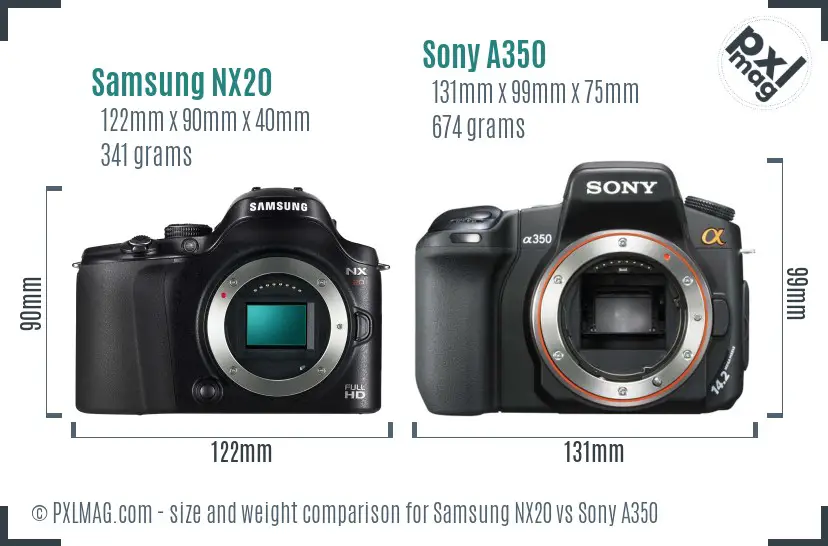 Samsung NX20 vs Sony A350 size comparison