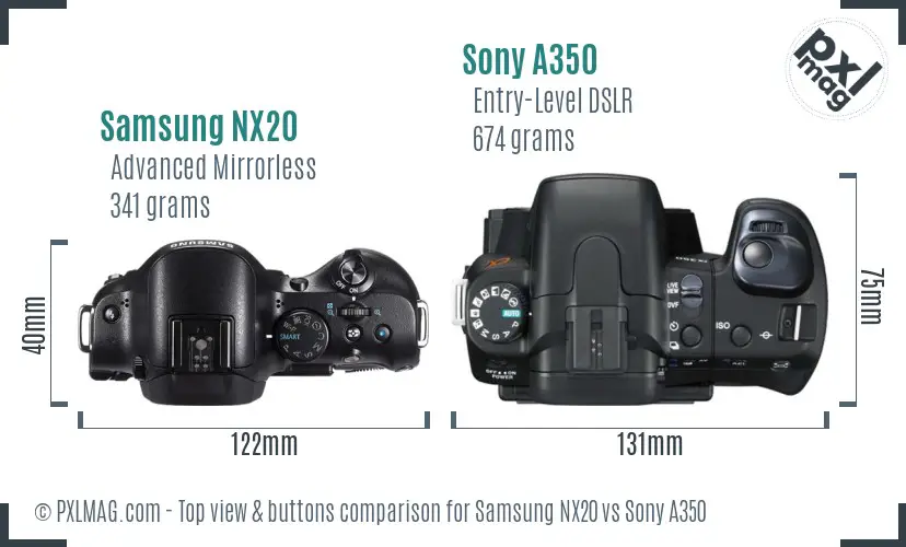 Samsung NX20 vs Sony A350 top view buttons comparison