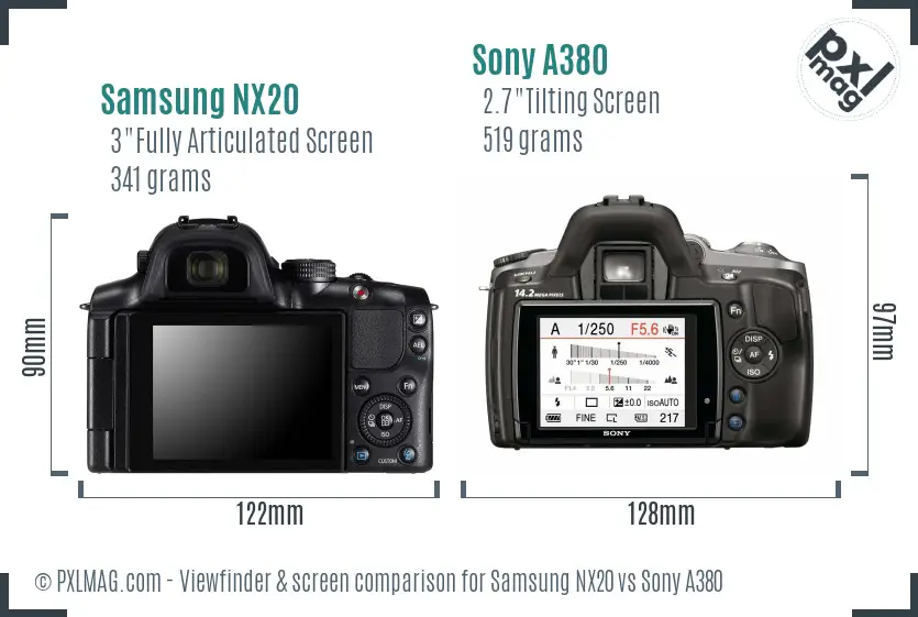 Samsung NX20 vs Sony A380 Screen and Viewfinder comparison