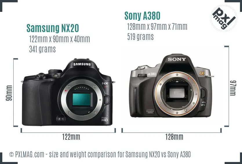 Samsung NX20 vs Sony A380 size comparison