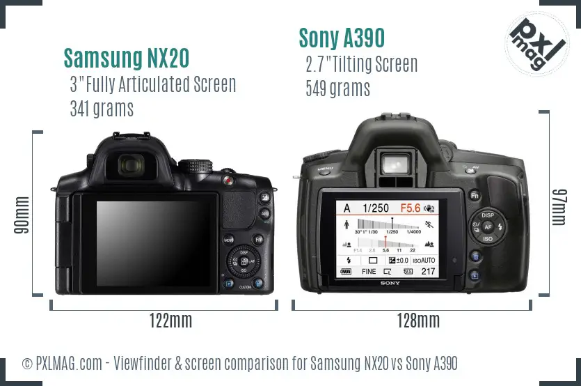 Samsung NX20 vs Sony A390 Screen and Viewfinder comparison