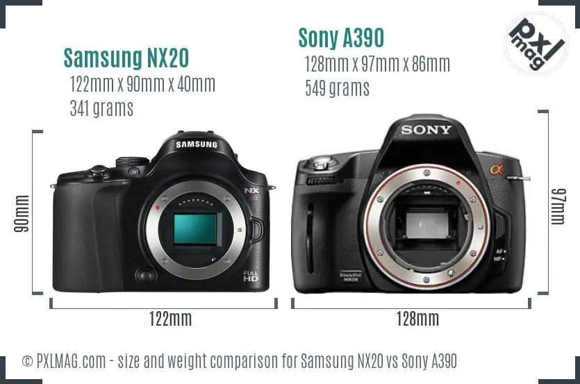 Samsung NX20 vs Sony A390 size comparison