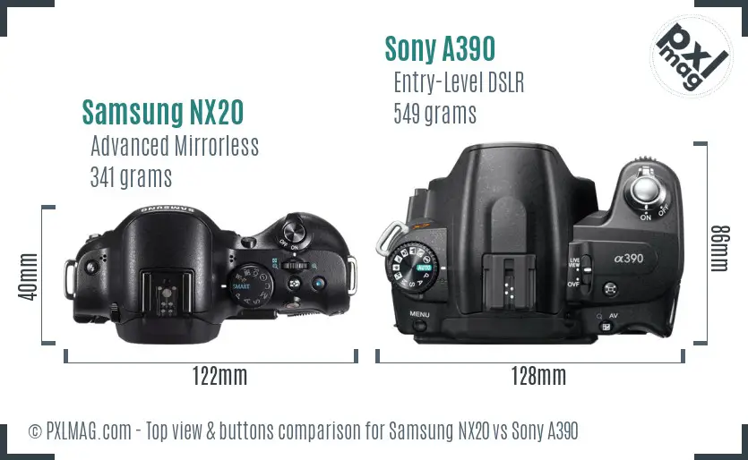 Samsung NX20 vs Sony A390 top view buttons comparison