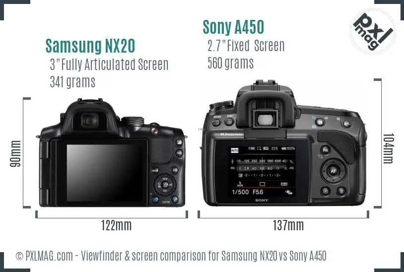 Samsung NX20 vs Sony A450 Screen and Viewfinder comparison