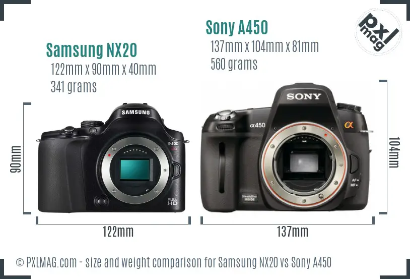 Samsung NX20 vs Sony A450 size comparison