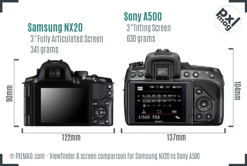 Samsung NX20 vs Sony A500 Screen and Viewfinder comparison