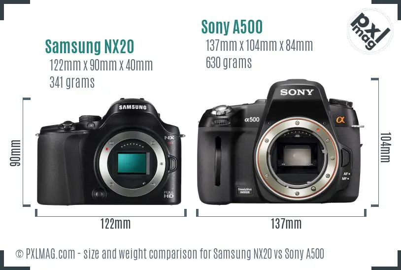 Samsung NX20 vs Sony A500 size comparison