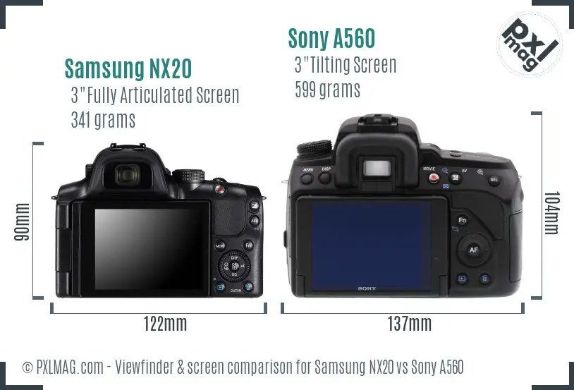 Samsung NX20 vs Sony A560 Screen and Viewfinder comparison