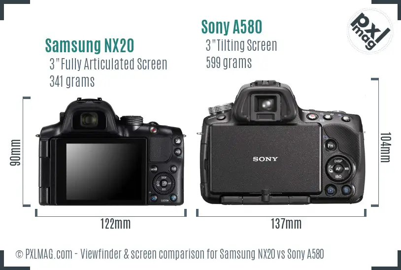 Samsung NX20 vs Sony A580 Screen and Viewfinder comparison
