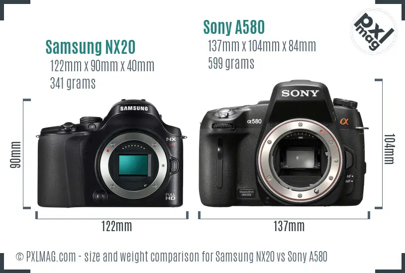 Samsung NX20 vs Sony A580 size comparison