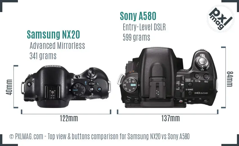 Samsung NX20 vs Sony A580 top view buttons comparison