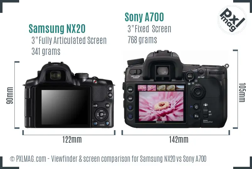 Samsung NX20 vs Sony A700 Screen and Viewfinder comparison