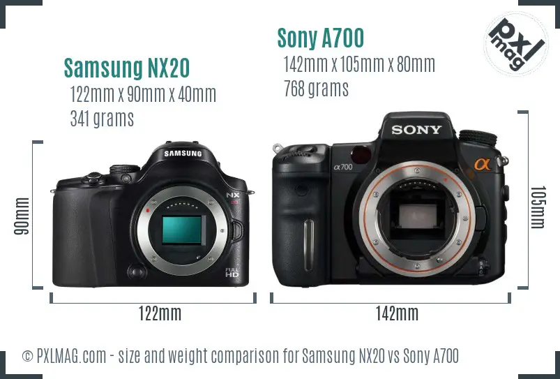 Samsung NX20 vs Sony A700 size comparison