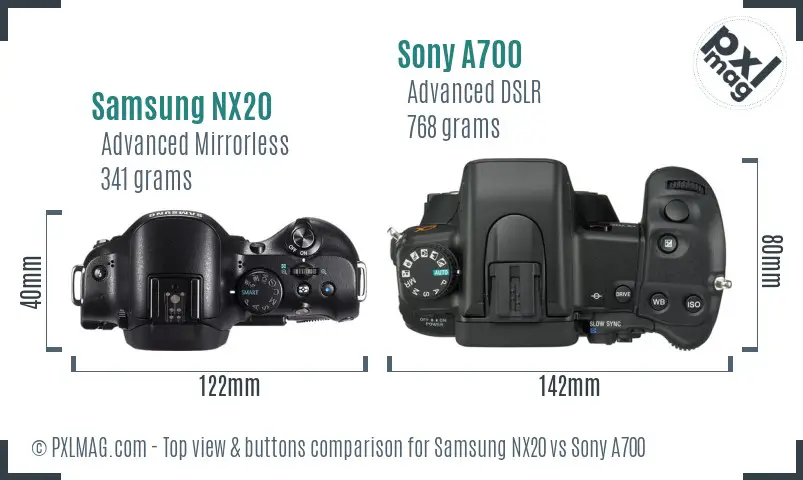 Samsung NX20 vs Sony A700 top view buttons comparison