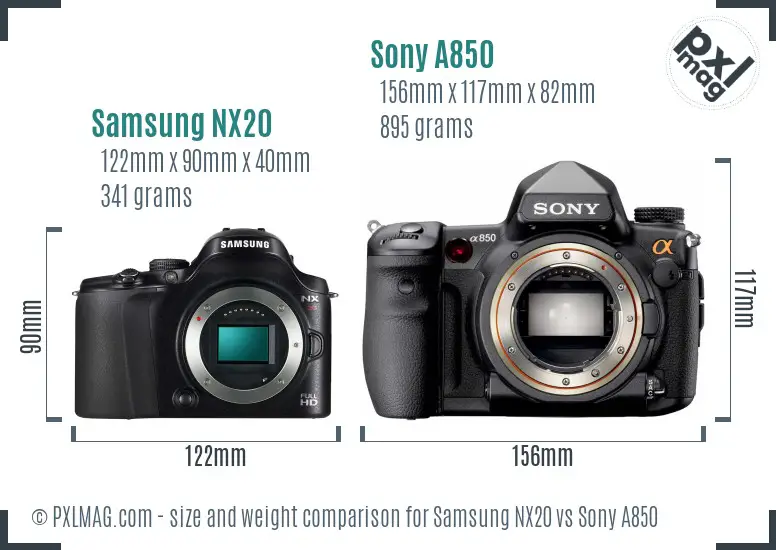 Samsung NX20 vs Sony A850 size comparison
