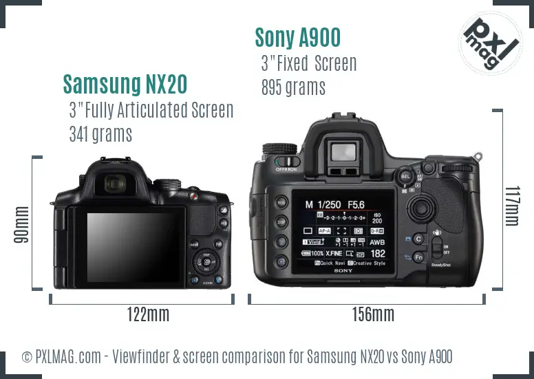 Samsung NX20 vs Sony A900 Screen and Viewfinder comparison