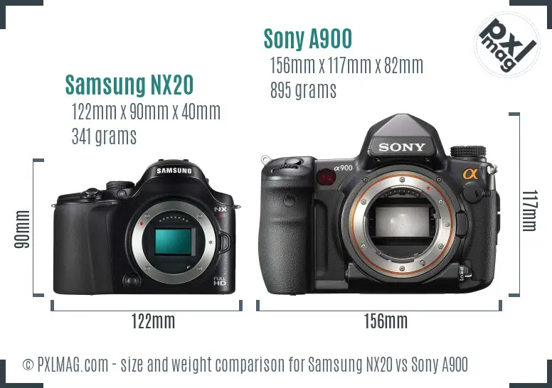 Samsung NX20 vs Sony A900 size comparison