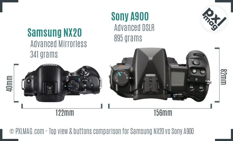 Samsung NX20 vs Sony A900 top view buttons comparison