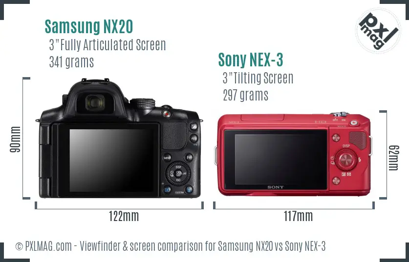 Samsung NX20 vs Sony NEX-3 Screen and Viewfinder comparison
