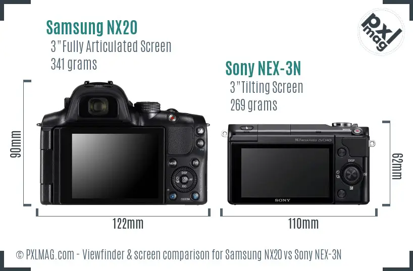Samsung NX20 vs Sony NEX-3N Screen and Viewfinder comparison