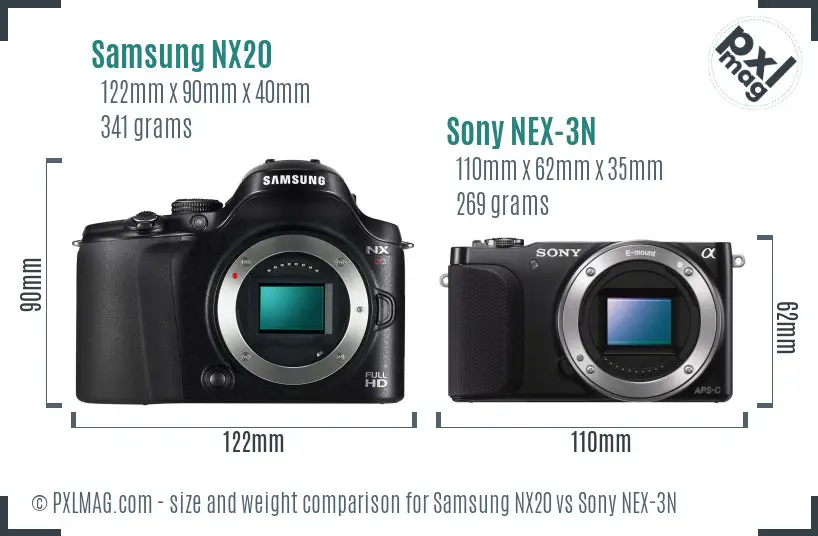 Samsung NX20 vs Sony NEX-3N size comparison