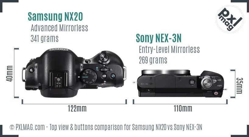 Samsung NX20 vs Sony NEX-3N top view buttons comparison