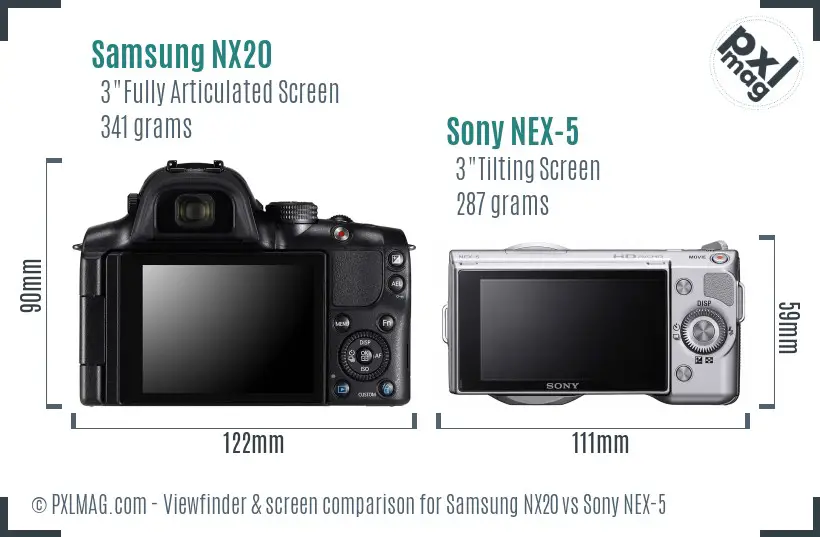 Samsung NX20 vs Sony NEX-5 Screen and Viewfinder comparison