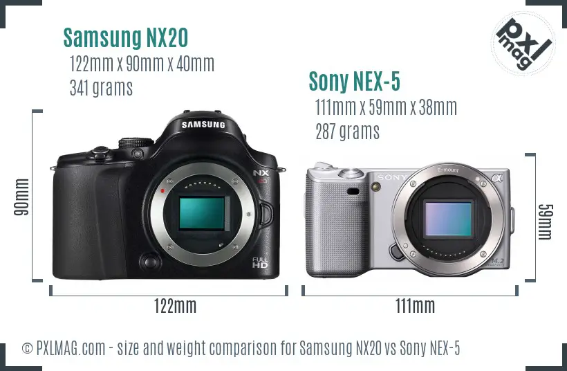 Samsung NX20 vs Sony NEX-5 size comparison