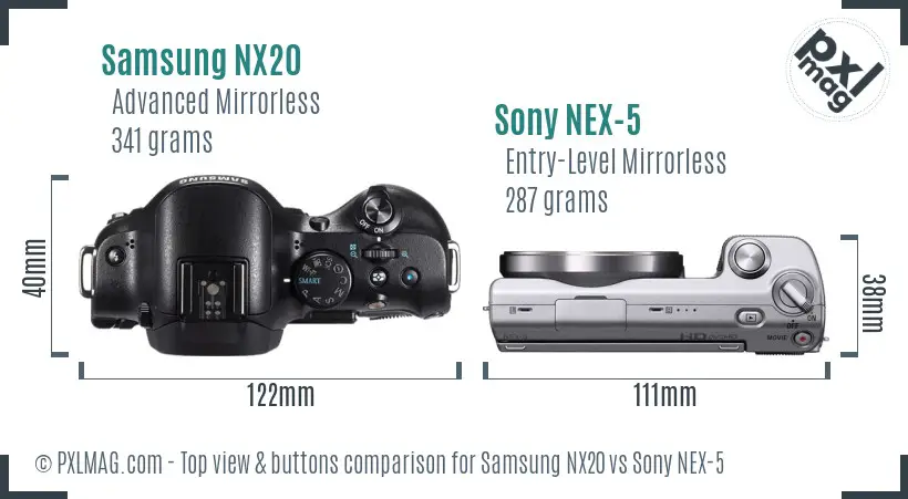 Samsung NX20 vs Sony NEX-5 top view buttons comparison