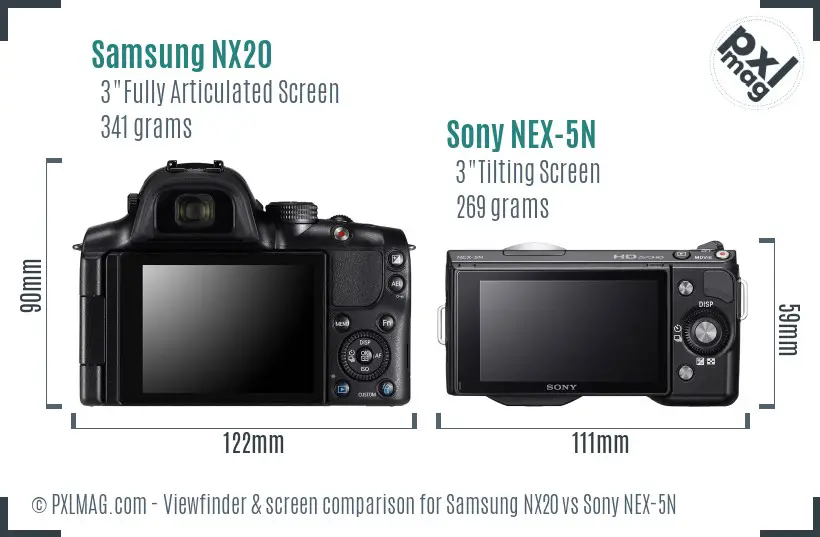 Samsung NX20 vs Sony NEX-5N Screen and Viewfinder comparison