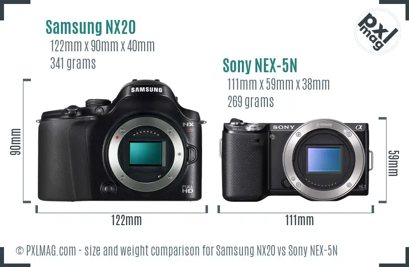 Samsung NX20 vs Sony NEX-5N size comparison