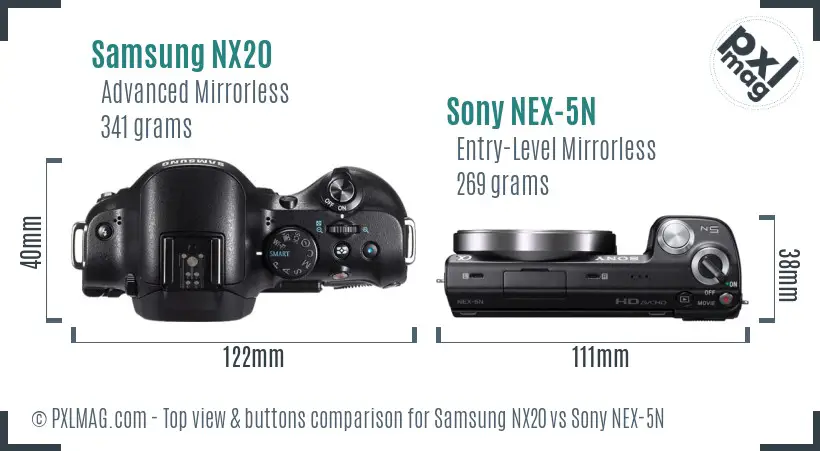 Samsung NX20 vs Sony NEX-5N top view buttons comparison