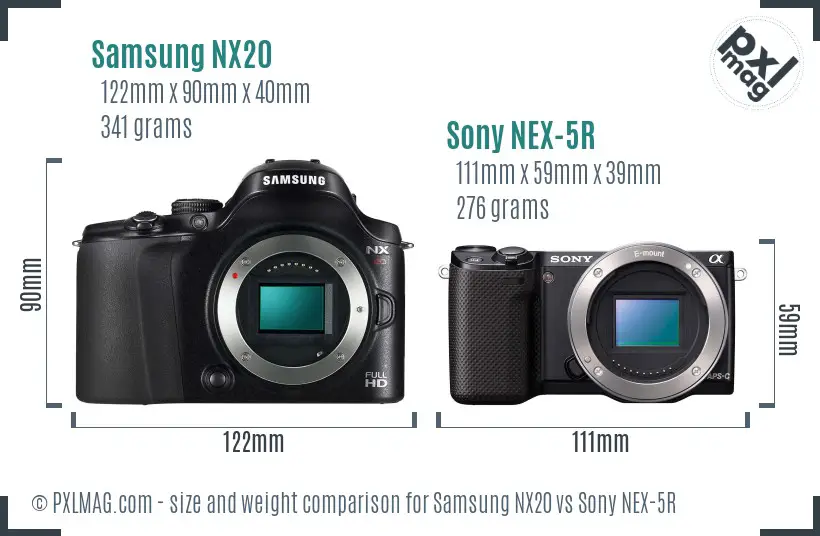 Samsung NX20 vs Sony NEX-5R size comparison