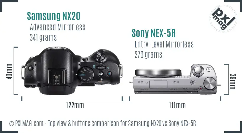Samsung NX20 vs Sony NEX-5R top view buttons comparison