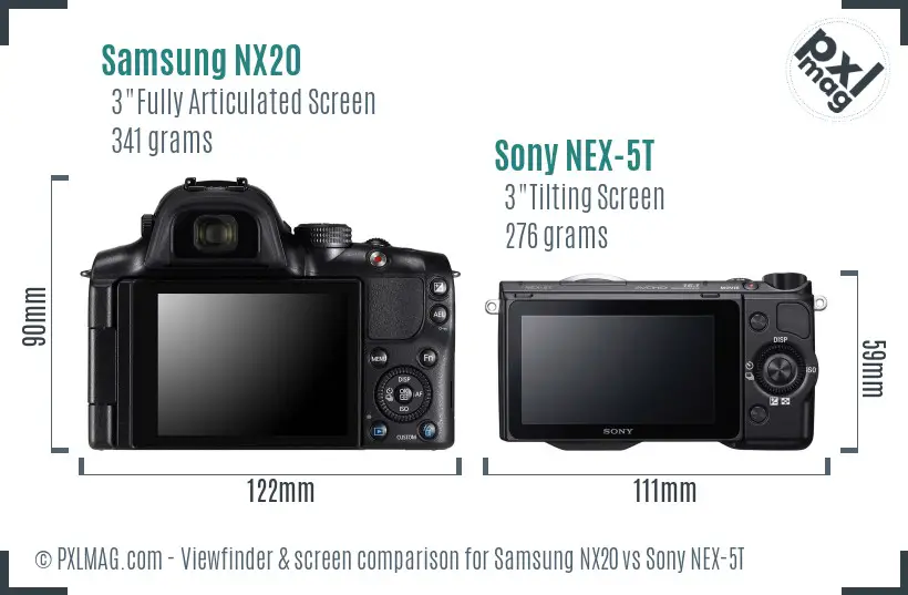 Samsung NX20 vs Sony NEX-5T Screen and Viewfinder comparison