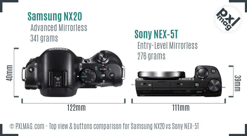 Samsung NX20 vs Sony NEX-5T top view buttons comparison