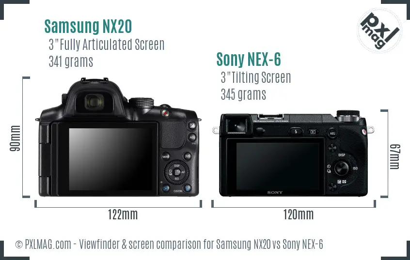 Samsung NX20 vs Sony NEX-6 Screen and Viewfinder comparison
