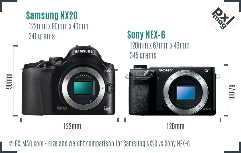 Samsung NX20 vs Sony NEX-6 size comparison