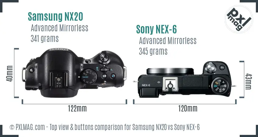 Samsung NX20 vs Sony NEX-6 top view buttons comparison