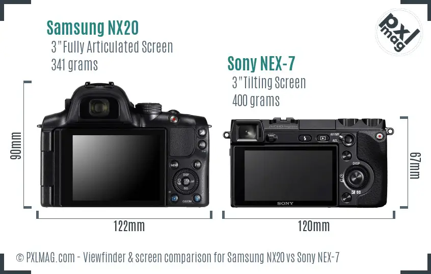 Samsung NX20 vs Sony NEX-7 Screen and Viewfinder comparison
