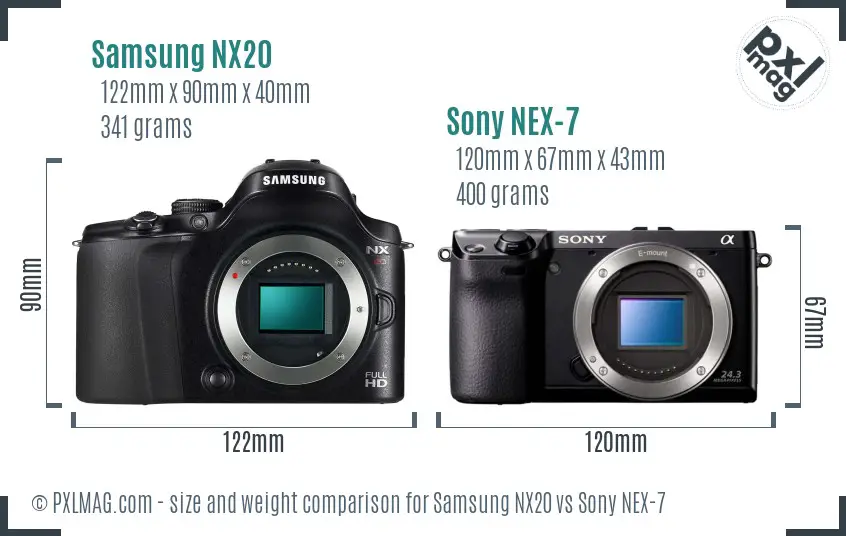 Samsung NX20 vs Sony NEX-7 size comparison