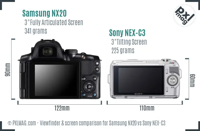 Samsung NX20 vs Sony NEX-C3 Screen and Viewfinder comparison