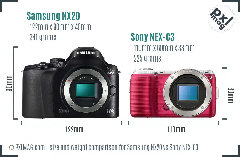 Samsung NX20 vs Sony NEX-C3 size comparison