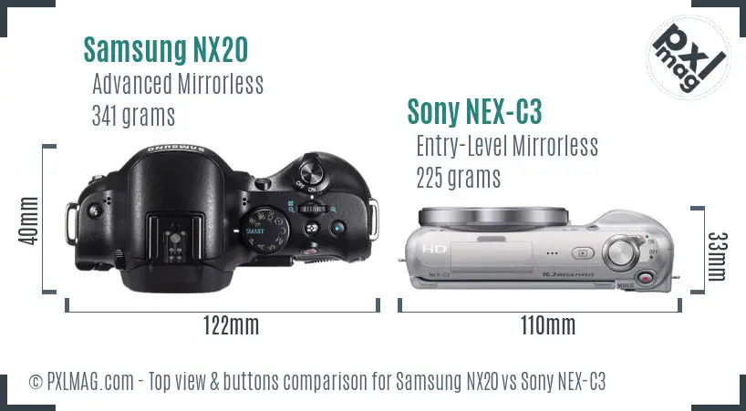 Samsung NX20 vs Sony NEX-C3 top view buttons comparison