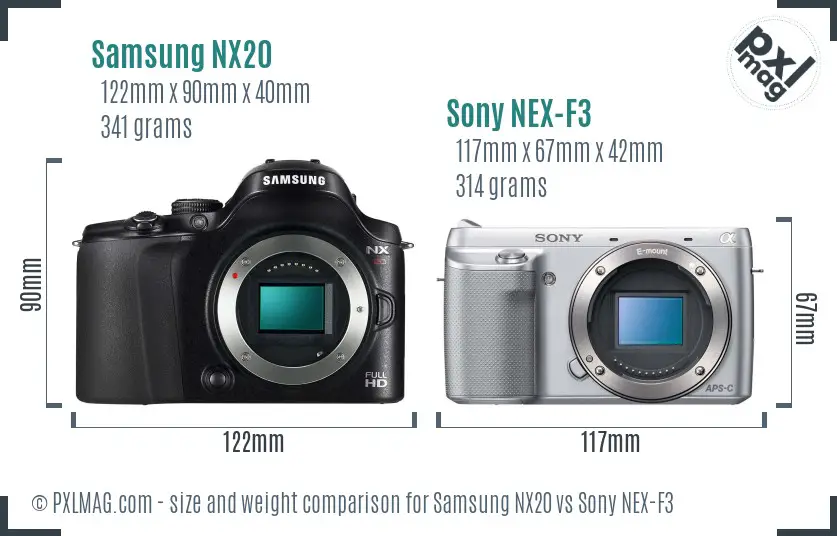 Samsung NX20 vs Sony NEX-F3 size comparison