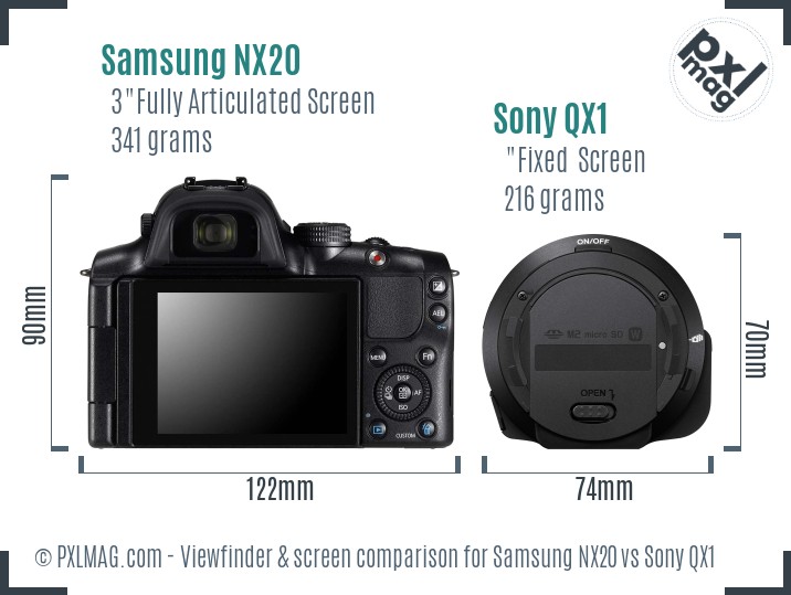 Samsung NX20 vs Sony QX1 Screen and Viewfinder comparison