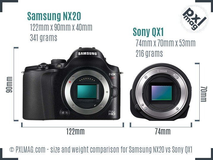 Samsung NX20 vs Sony QX1 size comparison